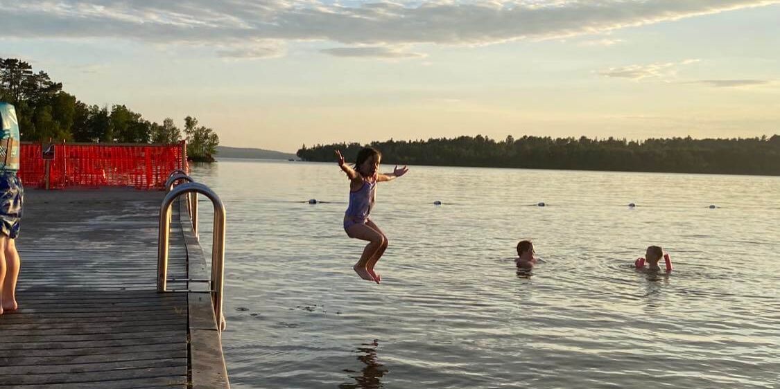 Kids swimming at Town Park in Rangeley