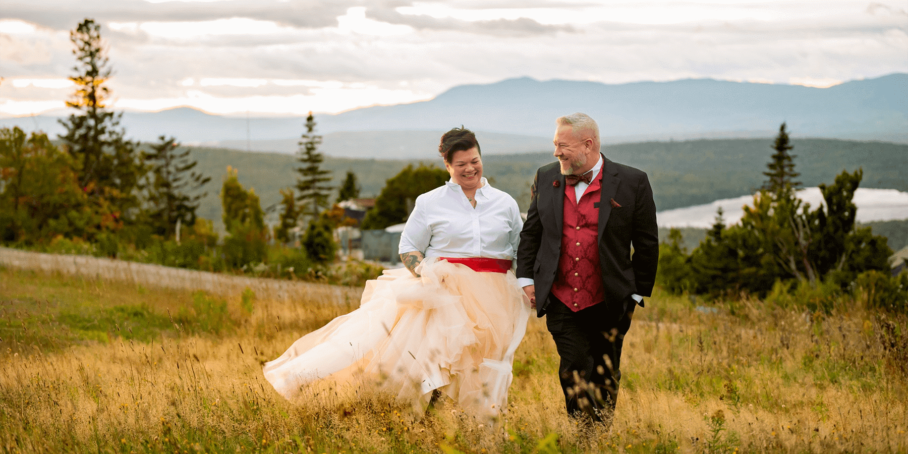 Fall Autumn wedding at Saddleback Mountain with beautiful Rangeley vista